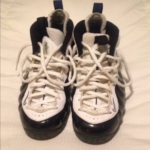 Blue and white sneakers
